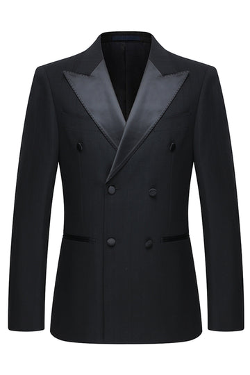 2 Piece Peak Lapel Double Breasted Black Men's Party Suits